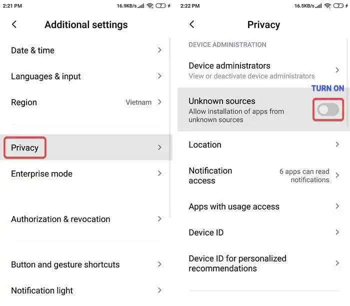 Masuk ke menu Keamanan atau Privasi