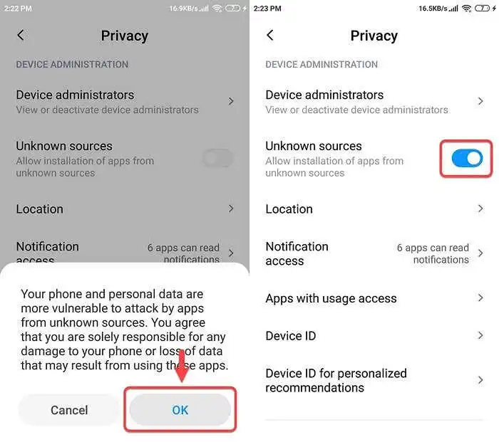 Temukan opsi Sumber Tidak Dikenal atau Pasang Aplikasi dari Sumber Tidak Dikenal
